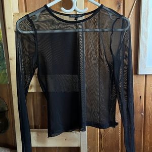 Black Mesh Long Sleeve Top